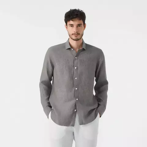 Camisa Linho Roma ML Grafite Oficina Reserva