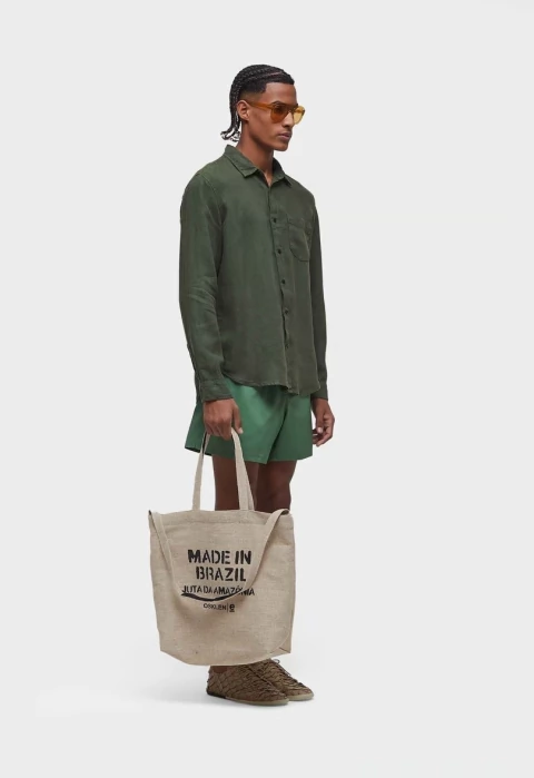 Camisa Classic Linen Ml Verde Leaf Osklen