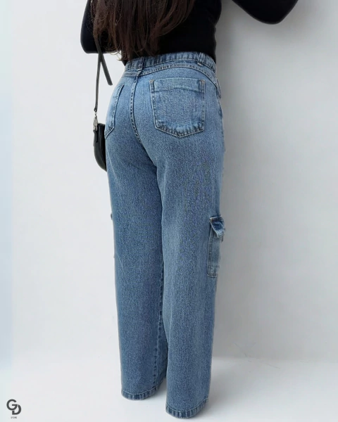 Calça Jeans Feminina - Wide Leg Cargo - GD25
