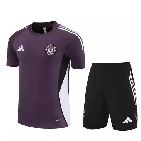 Kit Treino Manchester United Adidas 25/26 Camisa Roxo e Shorts Preto - comprar online