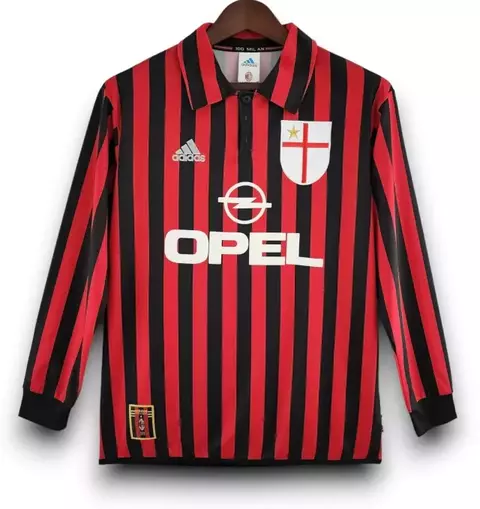 Camisa Milan 1999/2000 - Retrô Manga Longa - Masculino - Vermelha Preta - comprar online