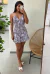 Vestido curto babados floral fundo branco com verde