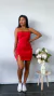 Vestido busto reto curto mini fenda vermelho - bysa
