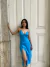 Vestido mídi decote V azul oceano - loja online