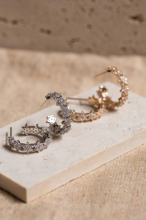 Brinco Argola Flores Prateada