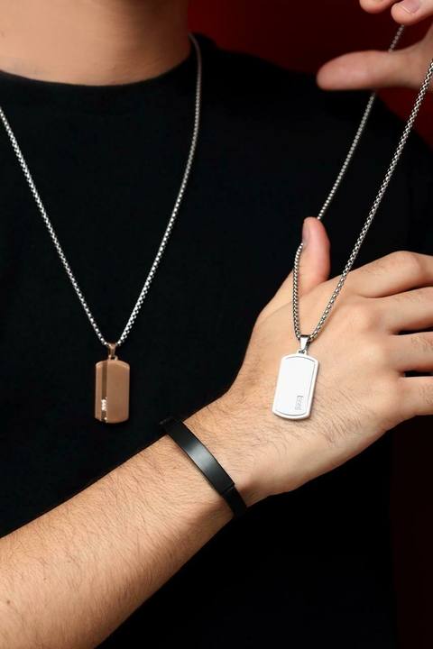 Colar Masculino Placa Rosé