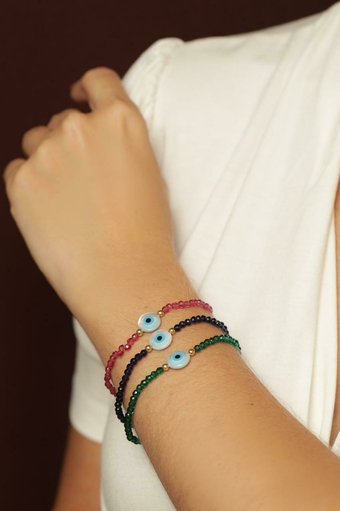 Pulseira Cristais Olho Grego Redondo