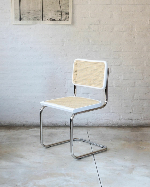 Silla CESCA italiana - Madera (blanco y esterilla natural)