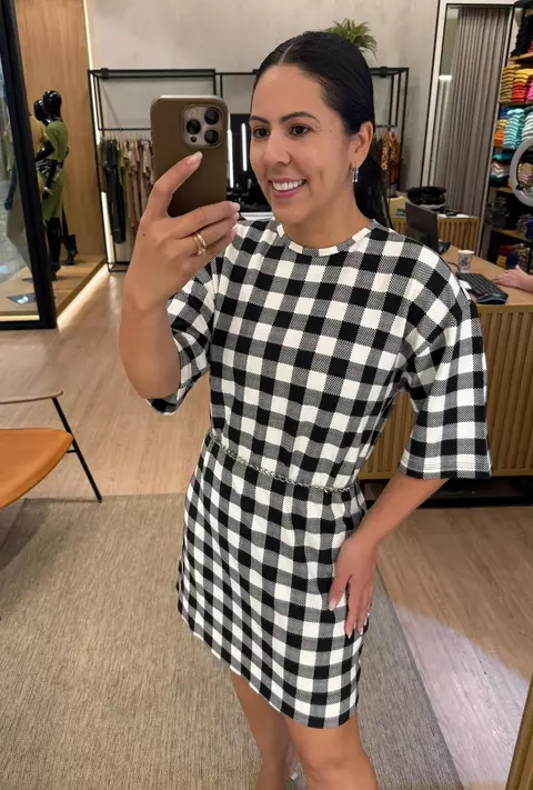 Vestido Moletinho Estampa Xadrez - comprar online