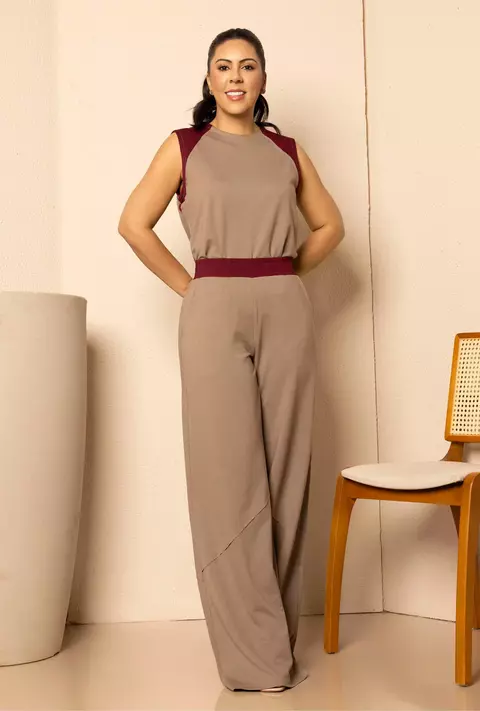 Conjunto Feminino Calça Fluida e Blusa Comfy Cavada - Marrom Cosmos - Ref 1437 - comprar online