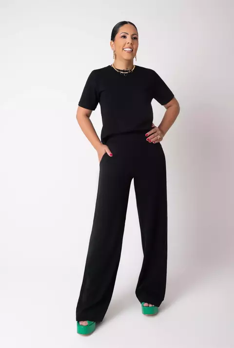 Conjunto Calça Pantalona Cos Anatômico e Blusa Preto - Ref 1383-MVS - comprar online
