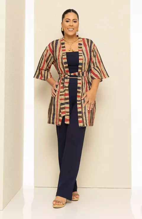 Conjunto Calça Reta com Top Tomara que Caia com Zíper e Chemise - Azul Resort - comprar online