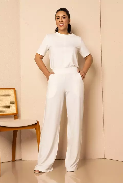 Conjunto Calça Pantalona Cos Anatômico e Blusa Off White - Ref 1383-MVS - comprar online