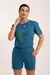 Conjunto Short e Blusa Manga Bufante com Aplicação de Cristal - AZUL - Pannu - Moda Comfy