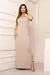 Vestido Longo Gola V com Fendas Laterais - Bege - comprar online