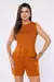 Conjunto Blusa com Babado e Short com Bolsos - Marrom - Pannu - Moda Comfy