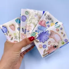 Mini Caderno Frutinhas e Gatinho Capa Com Fechamento e Mini Caneta