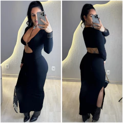 Vestido Canelado Preto