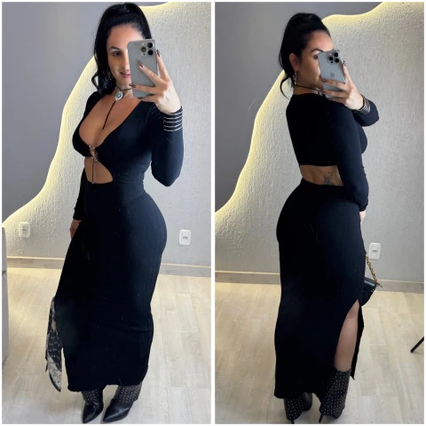 Vestido Canelado Preto