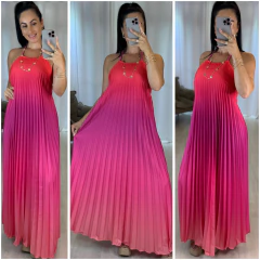 Vestido Longo Plissado Rosa na internet