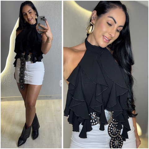 Cropped Babado Preto