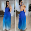 Vestido Longo Plissado Azul