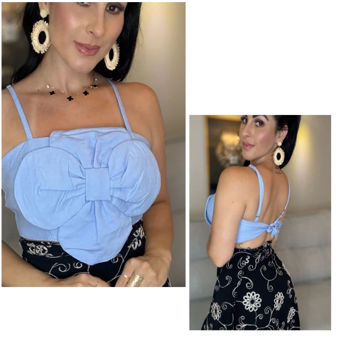 Cropped Flor Azul - comprar online