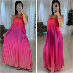 Vestido Longo Plissado Rosa - comprar online
