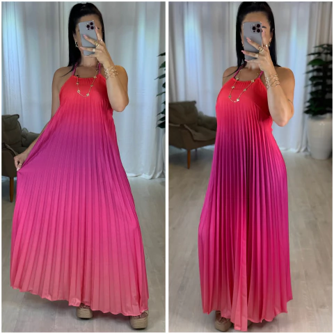 Vestido Longo Plissado Rosa - comprar online