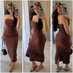Vestido Canelado Marrom na internet