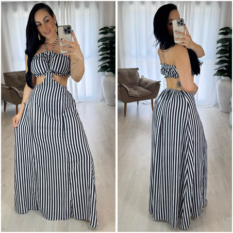 Vestido Longo Estampa Listras