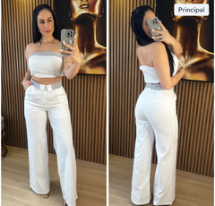 Conjunto Mya cropped calça - Branco