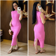 Vestido canelado - Rosa