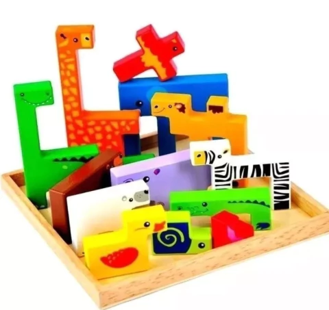 ANIMALES EN BLOQUES DE ENCASTRE DE MADERA