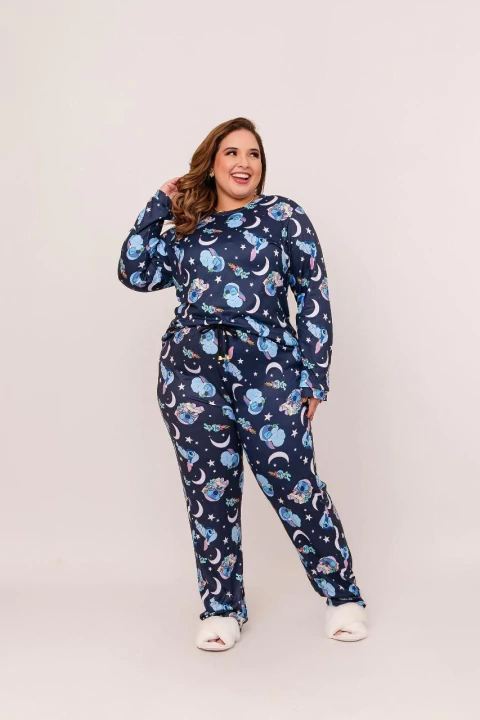 Pijama Suede Premium Stitch Azul – Inverno