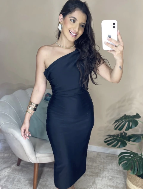 Vestido Renta Midi Ombro Único