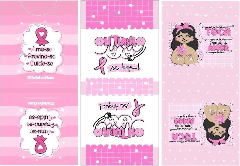 Kit Chaveiro + Porta cartão - Tema Outubro Rosa - 14 Artes Total