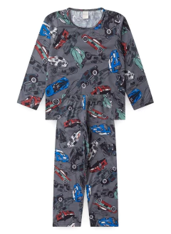 Pijama Longo Infantil Menino Cinza Blusa e Calça Super Carros na internet