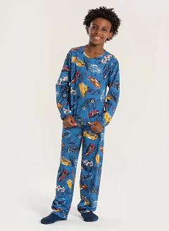 Pijama Longo Infantil Menino Azul Blusa e Calça Super Carros - comprar online