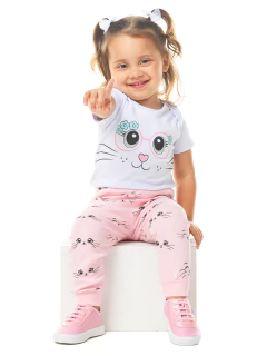 Kit Bebê 3 Peças Suedine Body Manga Curta e Longa Olhar de Gatinha com Calça Estampada na internet