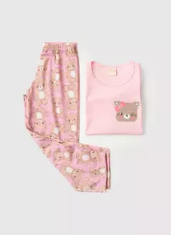 Pijama Longo Infantil Menina Rosa Blusa e Calça Ursinha - comprar online