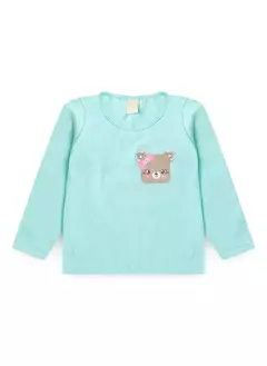 Pijama Longo Infantil Menina Verde Água Blusa e Calça Ursinha - Brazil Kids