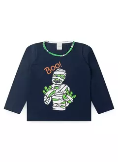 Pijama Longo Infantil Menino Marinho Blusa e Calça Múmia - Brazil Kids