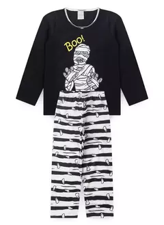 Pijama Longo Infantil Menino Preto Blusa e Calça Múmia na internet