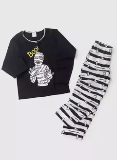 Pijama Longo Infantil Menino Preto Blusa e Calça Múmia - comprar online