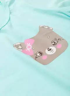 Imagem do Pijama Longo Infantil Menina Verde Água Blusa e Calça Ursinha