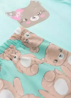 Pijama Longo Infantil Menina Verde Água Blusa e Calça Ursinha