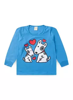 Pijama Longo Infantil Menina Azul Blusa e Calça Cachorrinhos - Brazil Kids