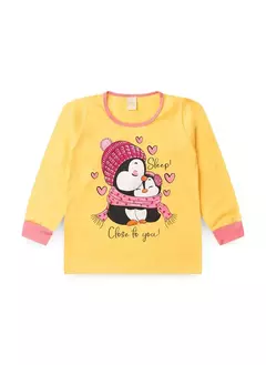 Pijama Longo Infantil Menina Amarelo Blusa e Calça Pinguim Sonhador - Brazil Kids