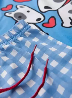 Pijama Longo Infantil Menina Azul Blusa e Calça Cachorrinhos